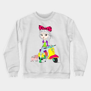 Girl with Scooter Crewneck Sweatshirt